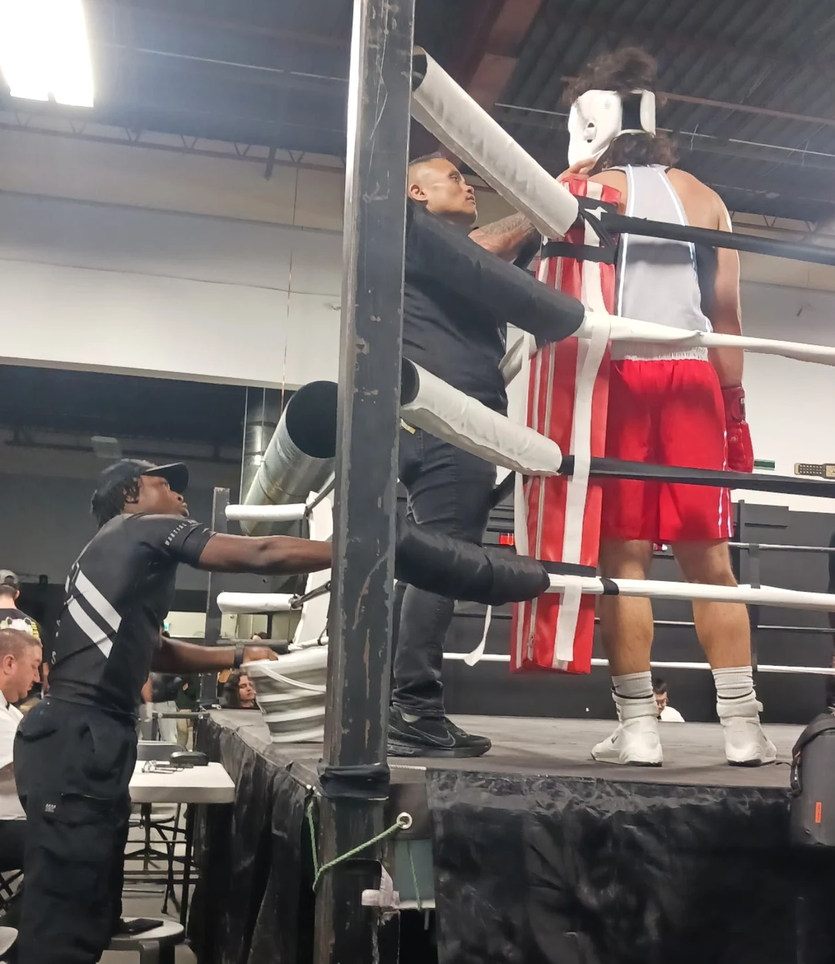 Coach Tony working a boxer's corner before a bout